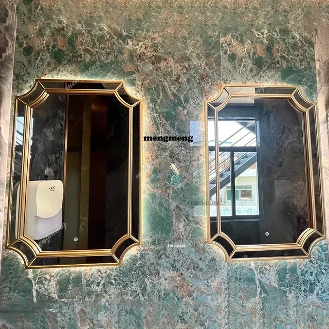 กระจกตกแต่งสไตล์นอร์ดิก กระจกแต่งหน้าสไตล์ยุโรปย้อนยุค พร้อมไฟ LED กระจกห้องน้ำติดผนัง ป้องกันฝ้า ขนาด L 1