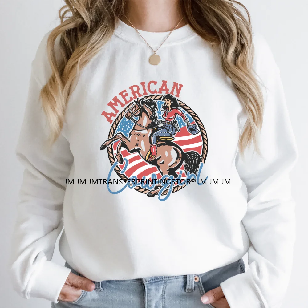 Heat Transfers T Shirt With American Flag On Sleeve New Western