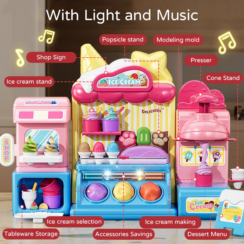 Children Ice Cream Toy for Girl Play Dough Color Machine With