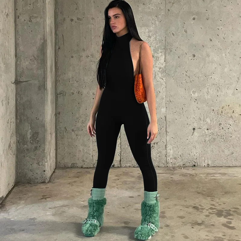 European and American style women's clothing 2022 New spring/summer fashion sexy neck hanging back slim casual pants