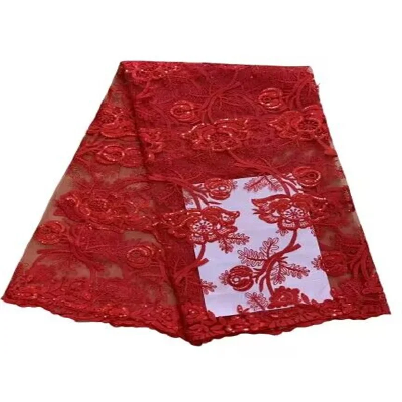 

red Tube Lace Fabric African Mesh Net Lace Fabric With Sequins Nigeria Tulle Lace Fabric For Wedding 5yards