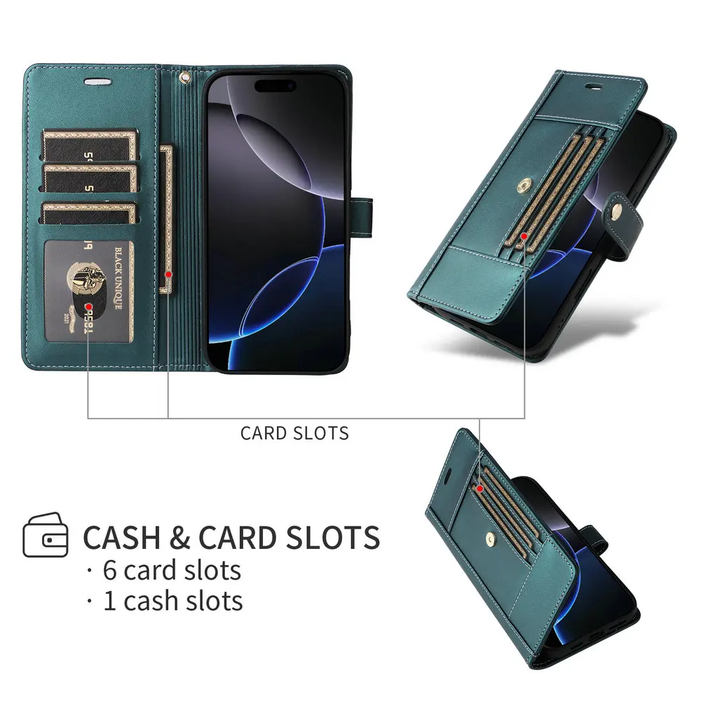 Luxury Leather Wallet Case - 6-Card Holder Flip Cover