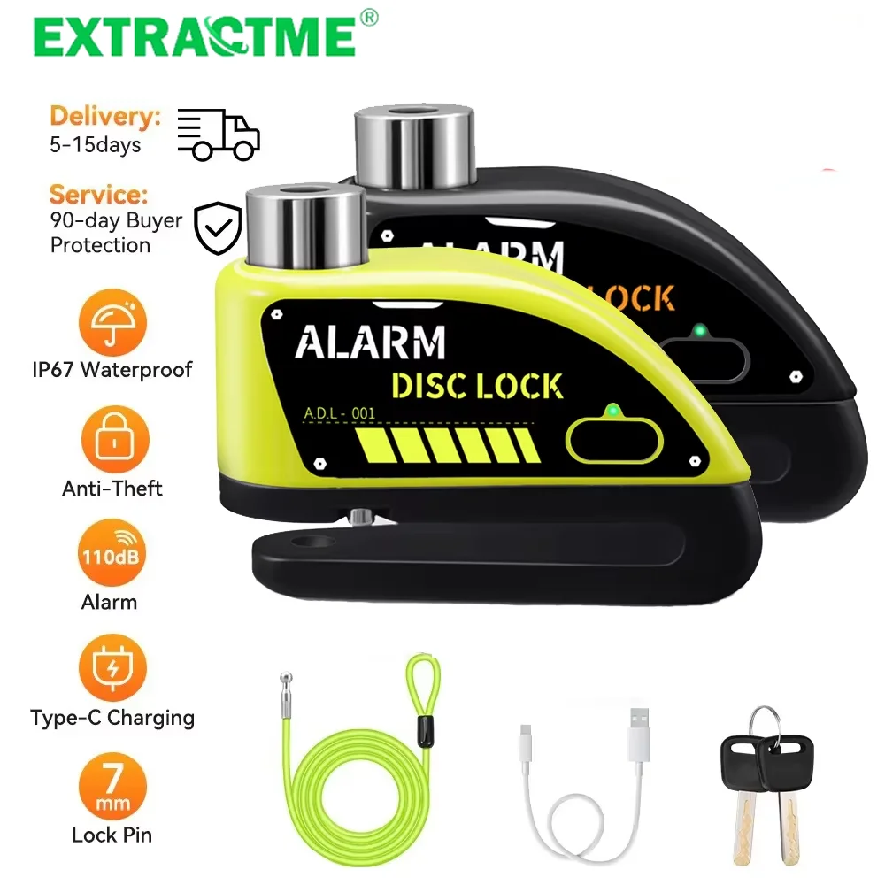 Motorcycle Disc Lock Bike Wheel Padlock Motorcycle Alarm Waterproof Scooter Alarm Lock Anti-Theft Padlock