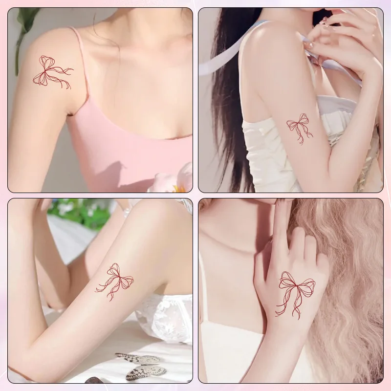 Adesivo per tatuaggio temporaneo impermeabile con fiocco rosa