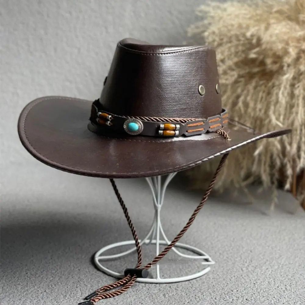 

Jazz Cap Big Brim Climbing Mountain For Men Sombrero Hombre Drawstring Hiking Fisherman Hat Cowboy Hat Women Cap Bucket cap