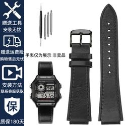Vintage Style Retro Genuine Leather Watchband with Convex Mouth Design - Men's Bracelet 18MM - 18mm (Black - black)