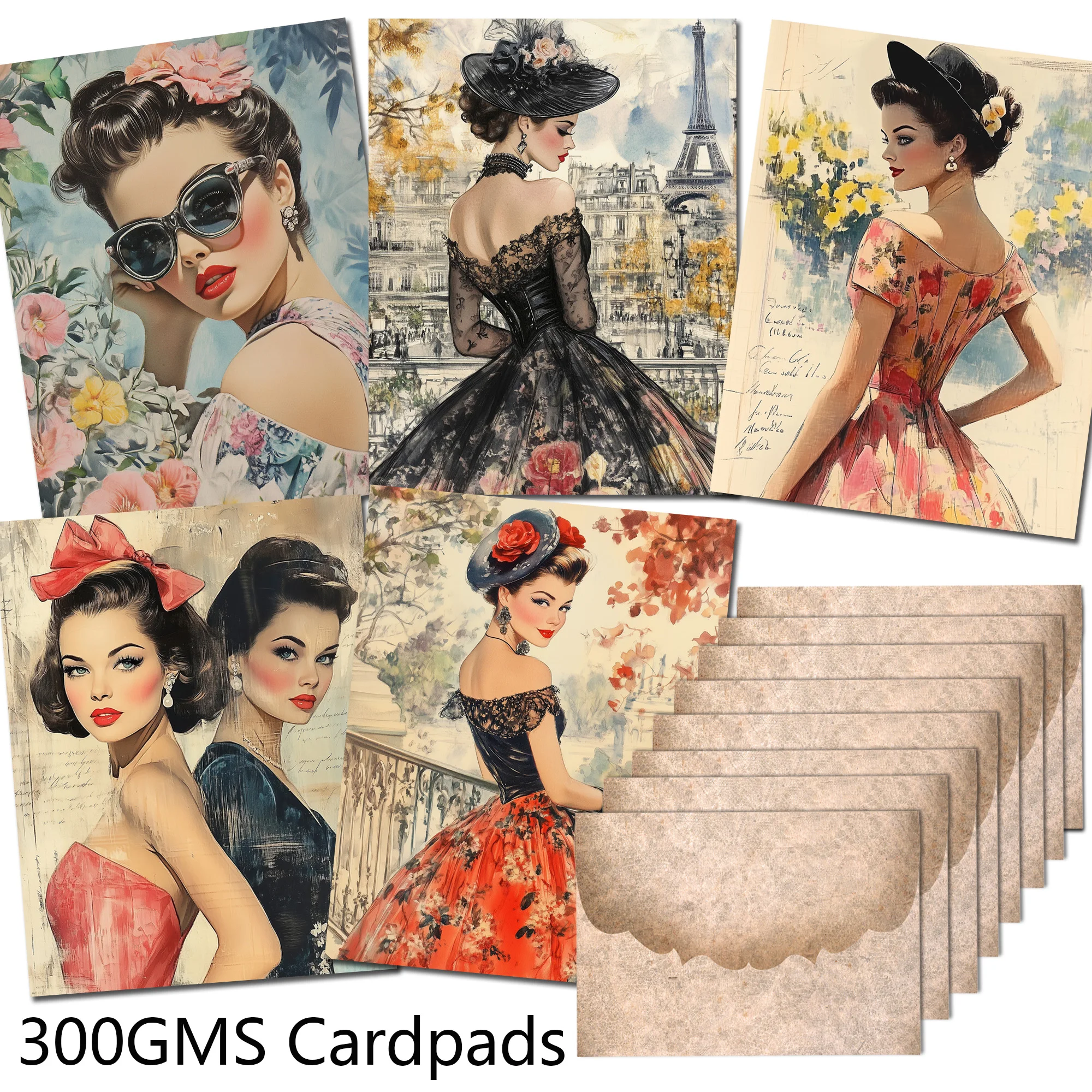 80s Modern Girl Vintage Style PostCards Kits with Sticker for Scrapbooking Supplies Junk Journal Kits 68pieces(with 8 envelopes) stickers scrapbooking supplies,journal tools set