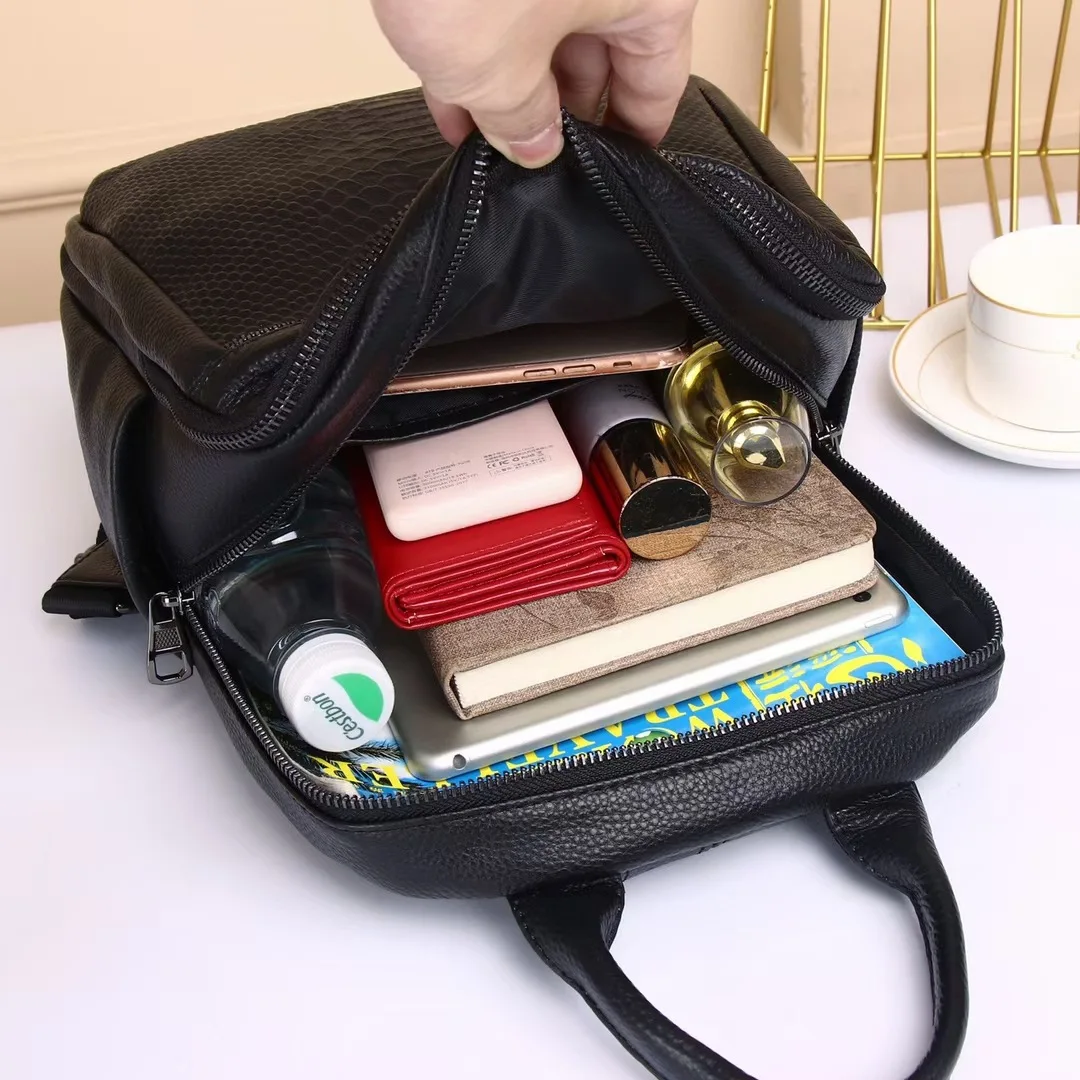 New Fashion Genuine Leather Women Backpack Luxury Brand Female Real Natural Leather Ladies Girl Student Casual Backpacks 4