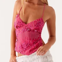 Haut caraco sans manches à paillettes brodées de fleurs, Sexy, décolleté en v profond, dos nu, gilet d'été pour femmes, pour fête, Club, haut court 4