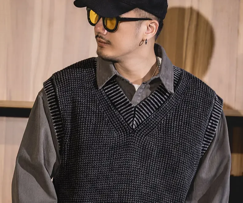 Description Picture 4 of itemKnitted Sweaters for Men Jacket Y2k Vintage Man Clothes Waistcoat Sleeveless Aesthetic Vest V Neck Coat Overfit 90s Heated Thick