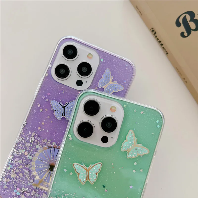 Glitter ruota panoramica Farfalla custodie per smartphone per OPPO A53 2020 A9 A5 A15 A16 A17 A8 A31 A92S A72 A74 A94 A54 4G_voghion.com