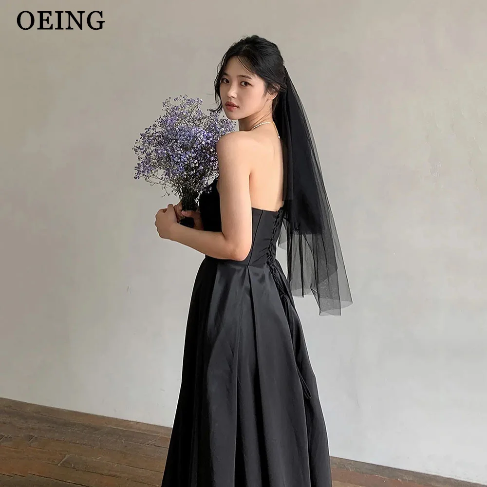 

OEING Simple Black A Line Evening Dresses Elegant Korea Many Styles Prom Dress Lace Up Back Wedding Party Gown For Photoshoot