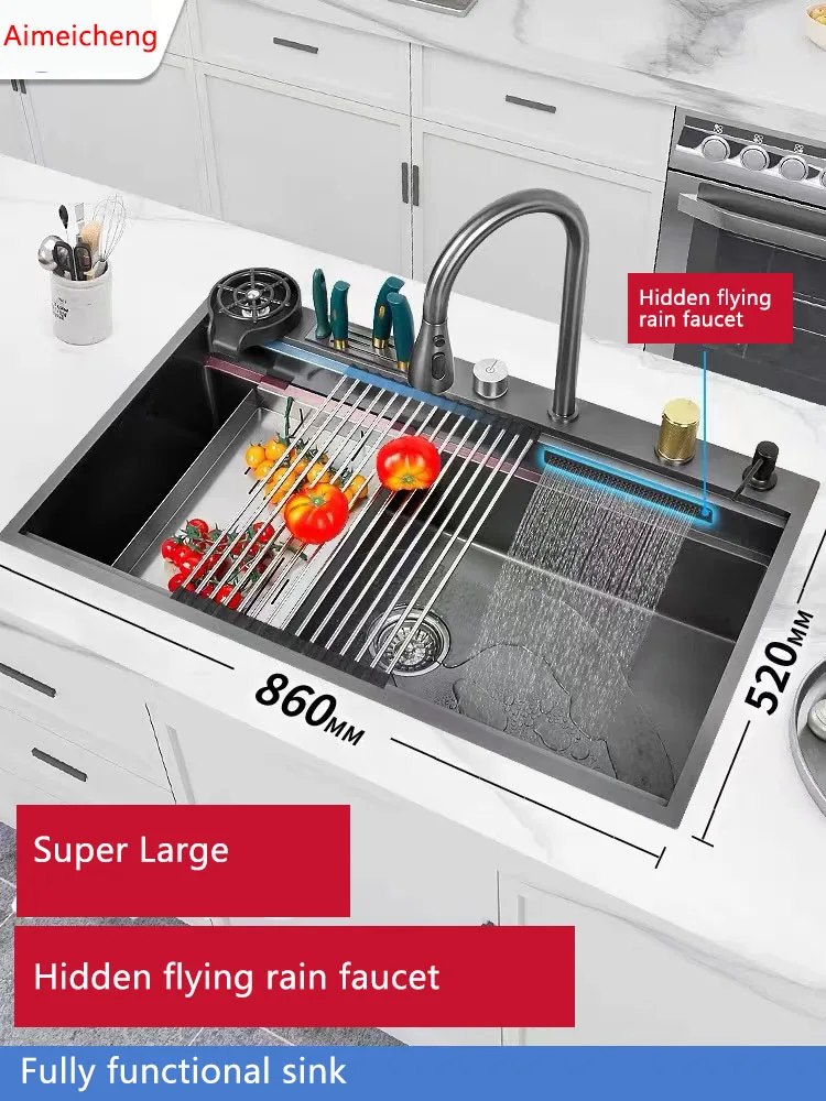 Fregadero Doble De Acero Inoxidable Con Tabla De Lavar 800 Mm - Para Cocina, Lavadero O Balcón, Incluye Grifería