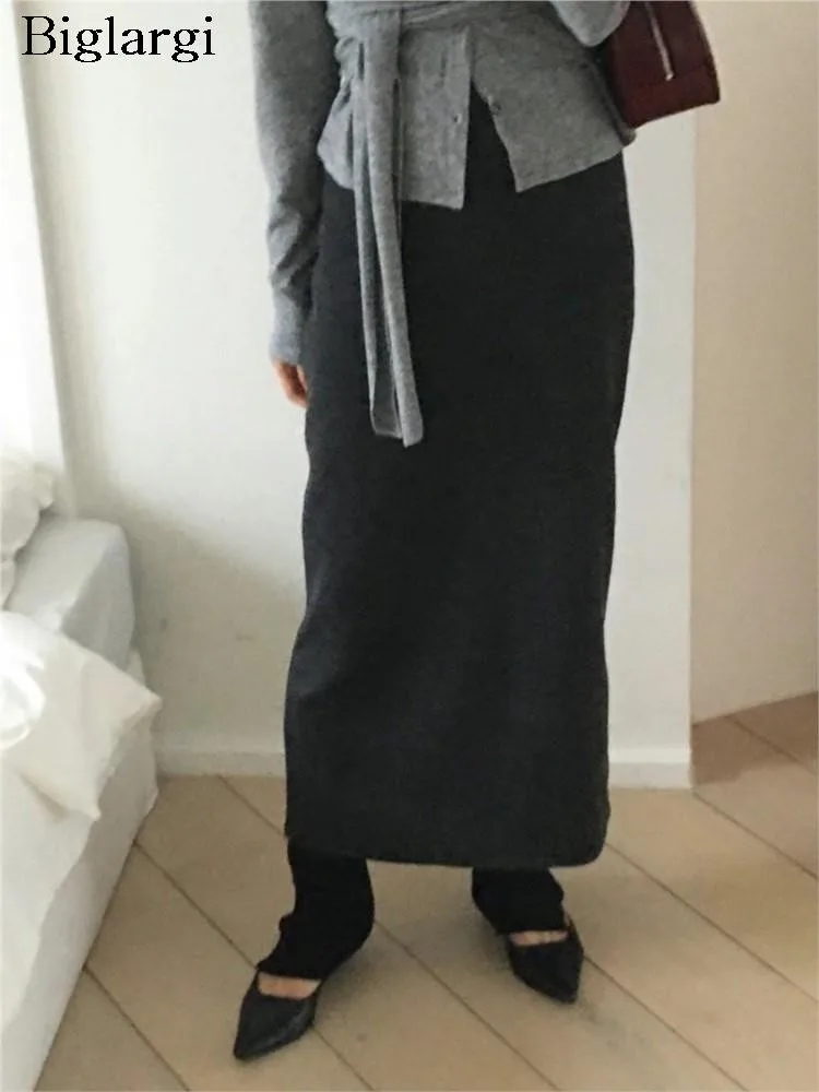 

Knitted Autumn Winter Long Skirt Women High Waist Fashion Office Korean Style Ladies Skirts Bodycon Black Woman Skirt 2023