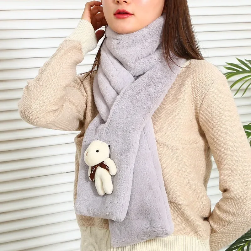 

Sanrios Anime Kawaii Little Bear Cute Ins Style Thickened Otter Rabbit Fur Women's Warm and Versatile Student Scarf