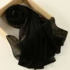 Muslim Hijab Black Long Chiffon Scarf Rhinestone Headscarf Shawls Wrap Turban Bandanas Headband Bufanda Foulard Turbante Mujer