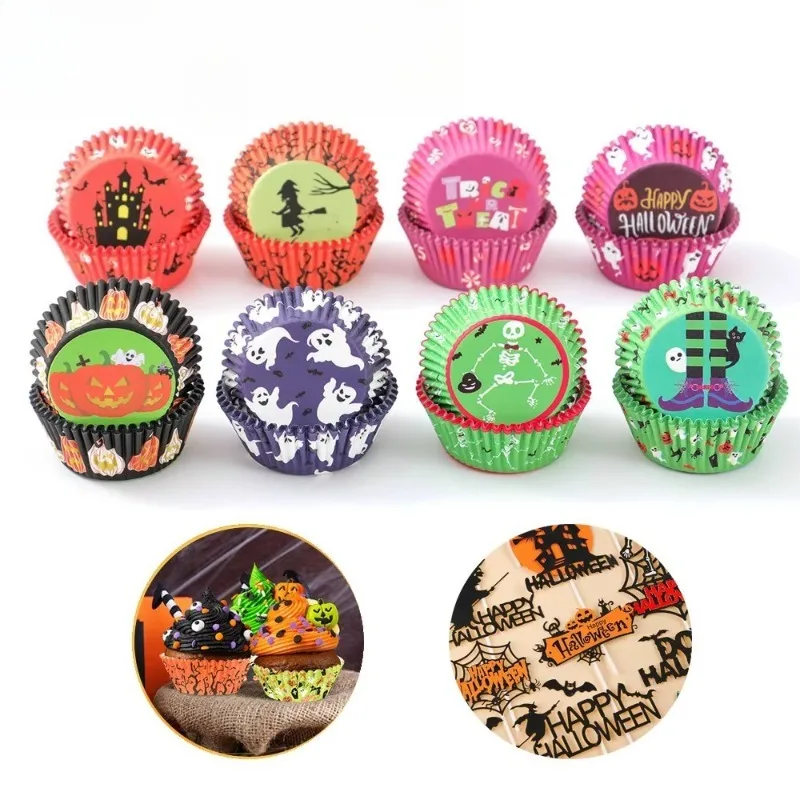 Cupcake and Muffin Baking Liners with Spooky Ghost and Pumpkin Designs for Party Decorations Candy Treats and Baking Supplies