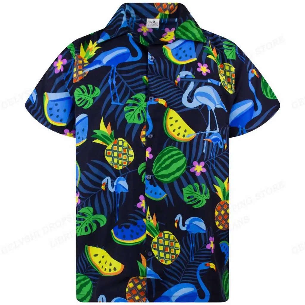 Flamingo Hawaiian Shirts Beach Summer Men's Shirt Tropic Leaf 3D Print Shirts Men Women Fashion Blouse Short Sleeve Vocation 4