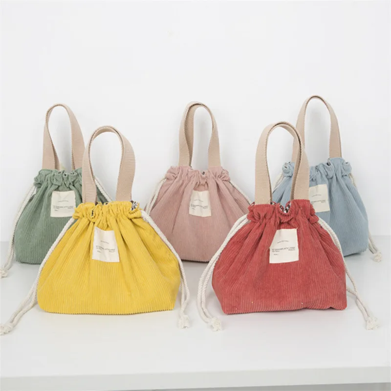 Eco-Friendly Corduroy Canvas Lunch Tote with Drawstring Closure