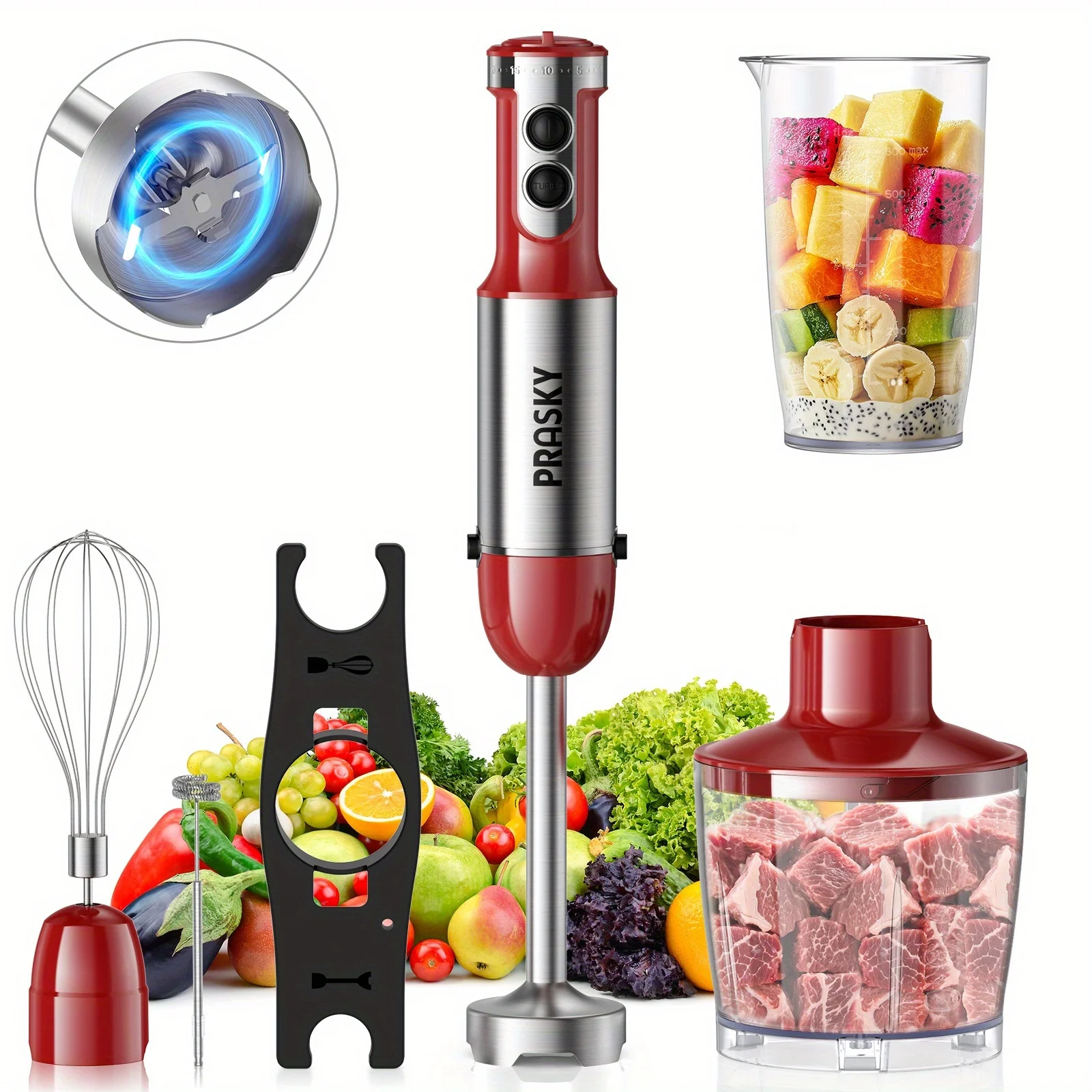 PRASKY 5-in-1 Handheld Immersion Blender with High Power Motor & Multi-Attachment System - Powerful Motor, Whisk, Meat Chopper 1