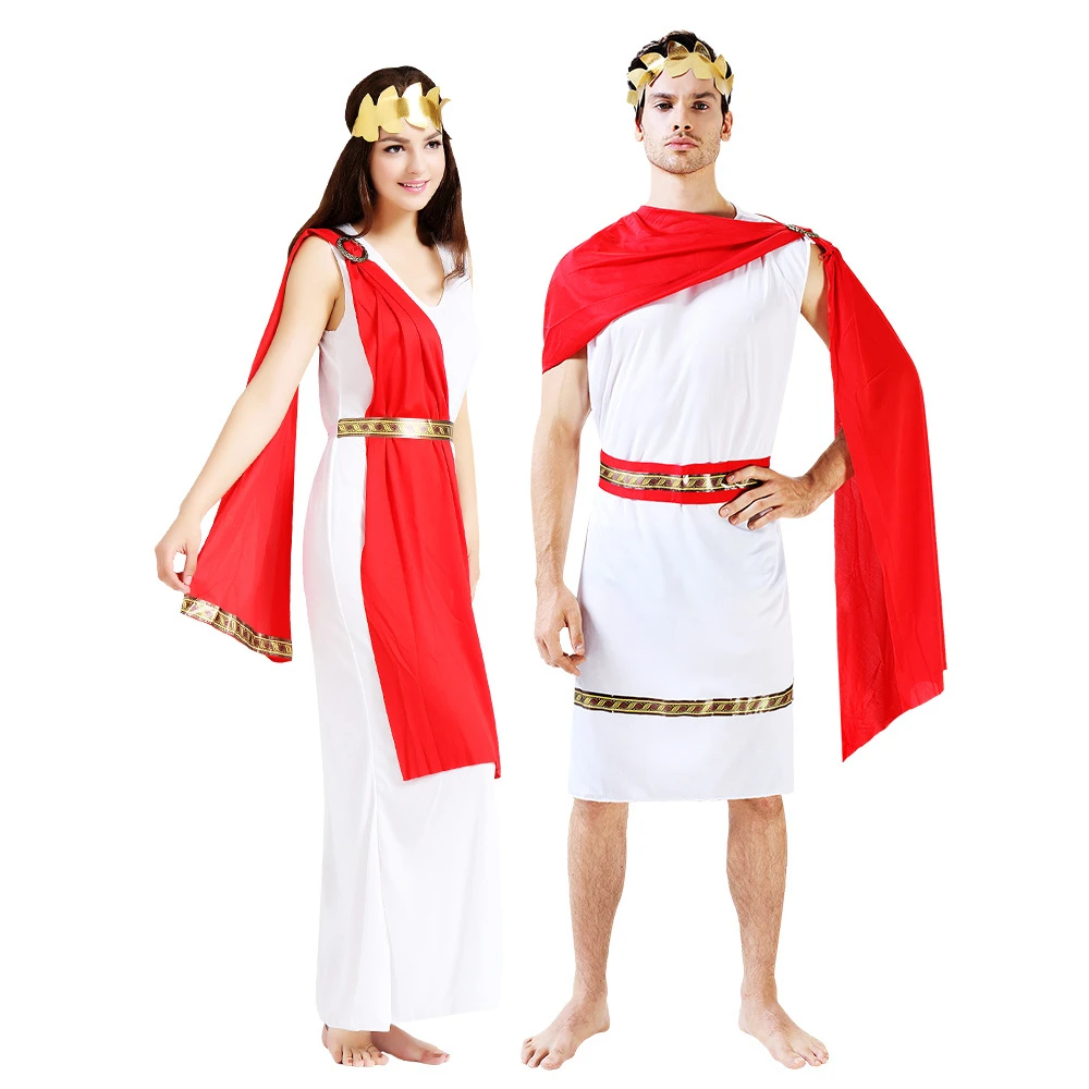 

Halloween Couple Man Women Ancient Greek Myth Costume Egyptian Goddess Roman Warrior Cosplay Outfit Carnival Fancy Party Dress