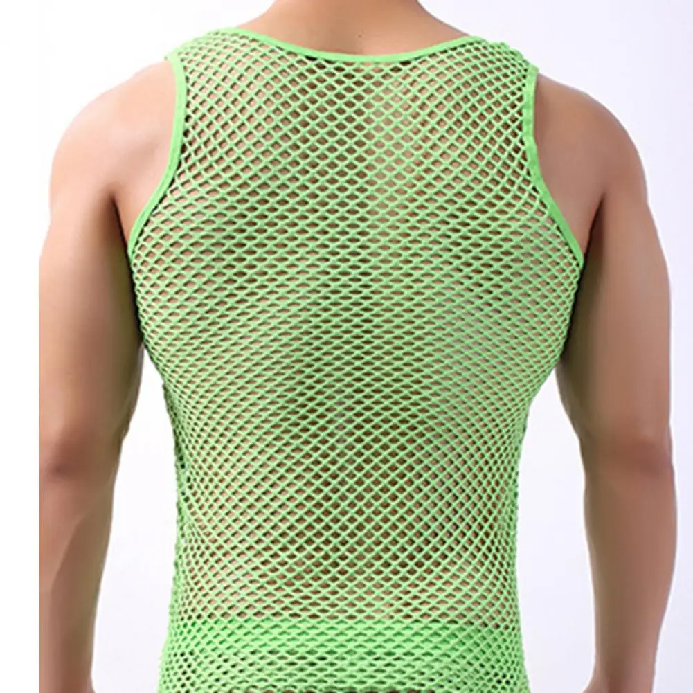 Men Vest Undershirt Nylon Mesh Shirt See Through Transparent Shirt Underwear Sleepwear
