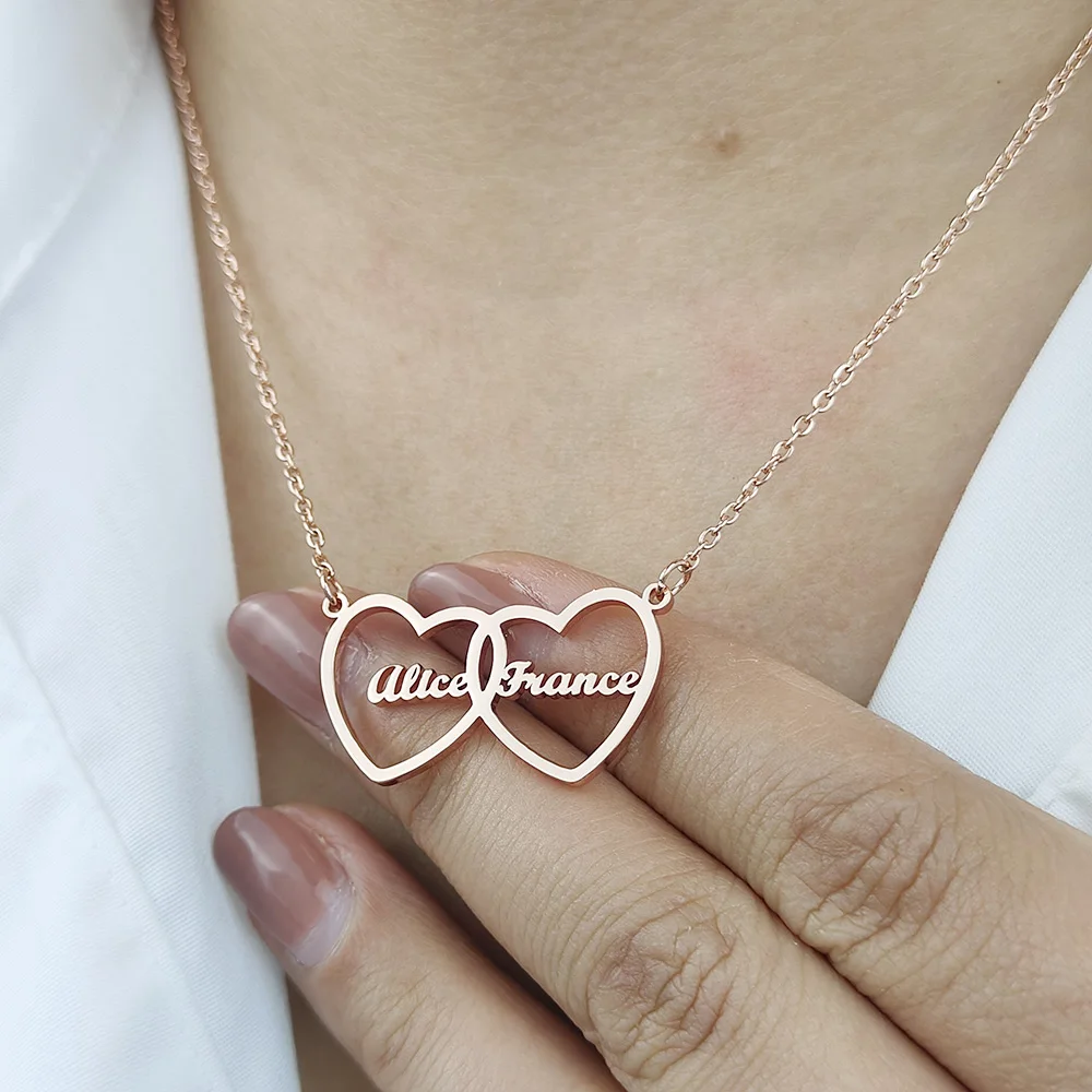 Custom Double Name Stainless Steel Necklace for Women Personalized Letter Heart Pendant Choker Jewelry Wife Valentine's Day Gift