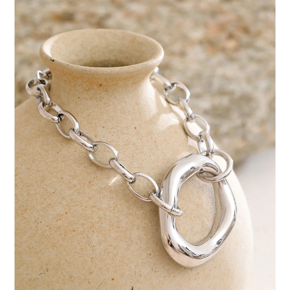Yhpup Stainless Steel Oval Chain Bracelet
