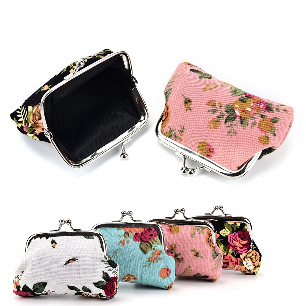 Women Coin Purse Flower Printing Ladies Coin Purse Pocket Pouch Key Credit 1 Pc Leather Coin Purse