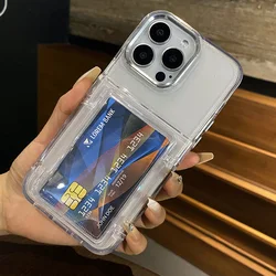 Transparent Flip Slot Card Holder Stand Case - Shockproof Acrylic Hard Back Cover - iPhone 18 Pro (Clear)