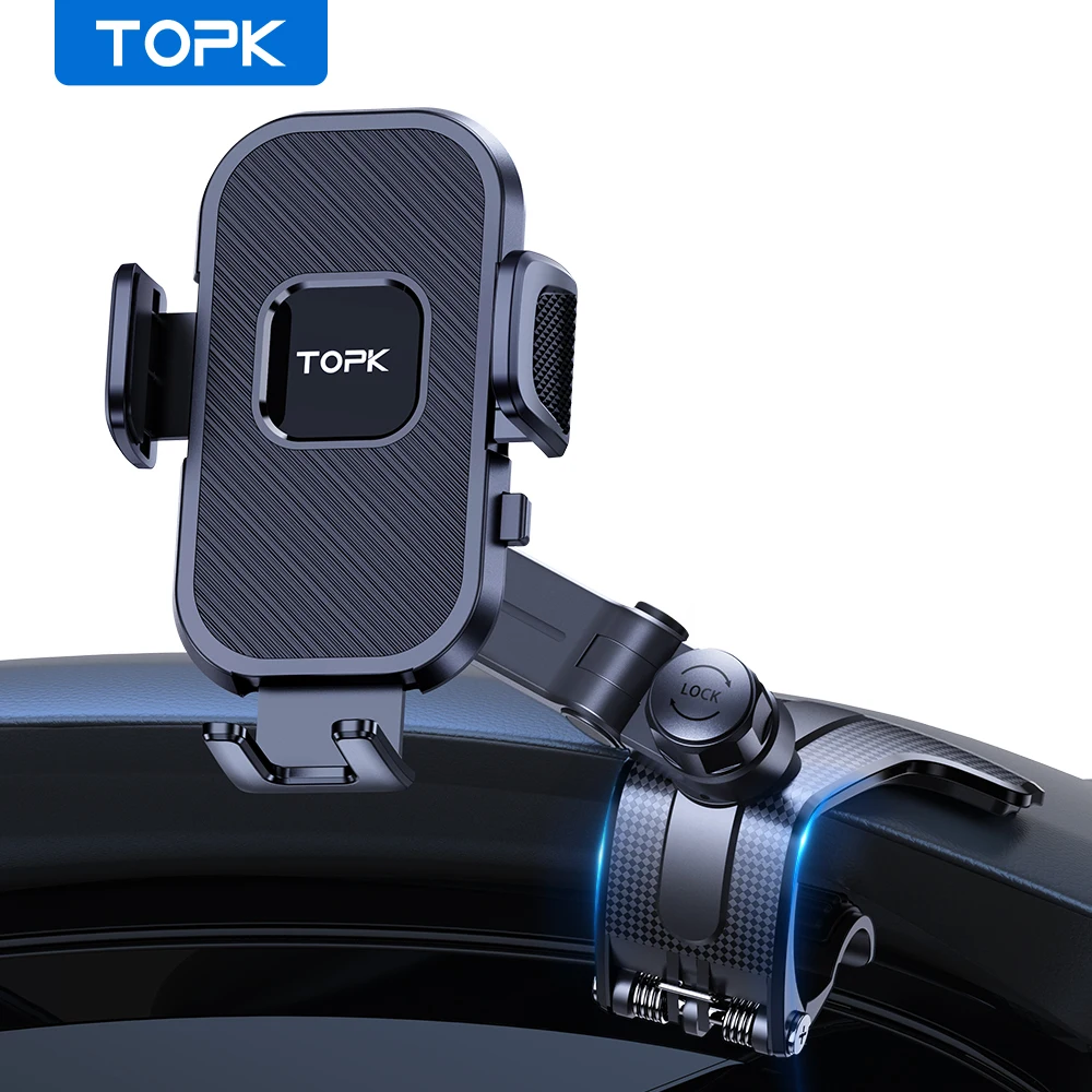 TOPK Car Phone Holder Universal Dashboard Easy Clip Mount GPS Display Bracket Car Mobile Phone Support For iPhone Samsung Xiaomi