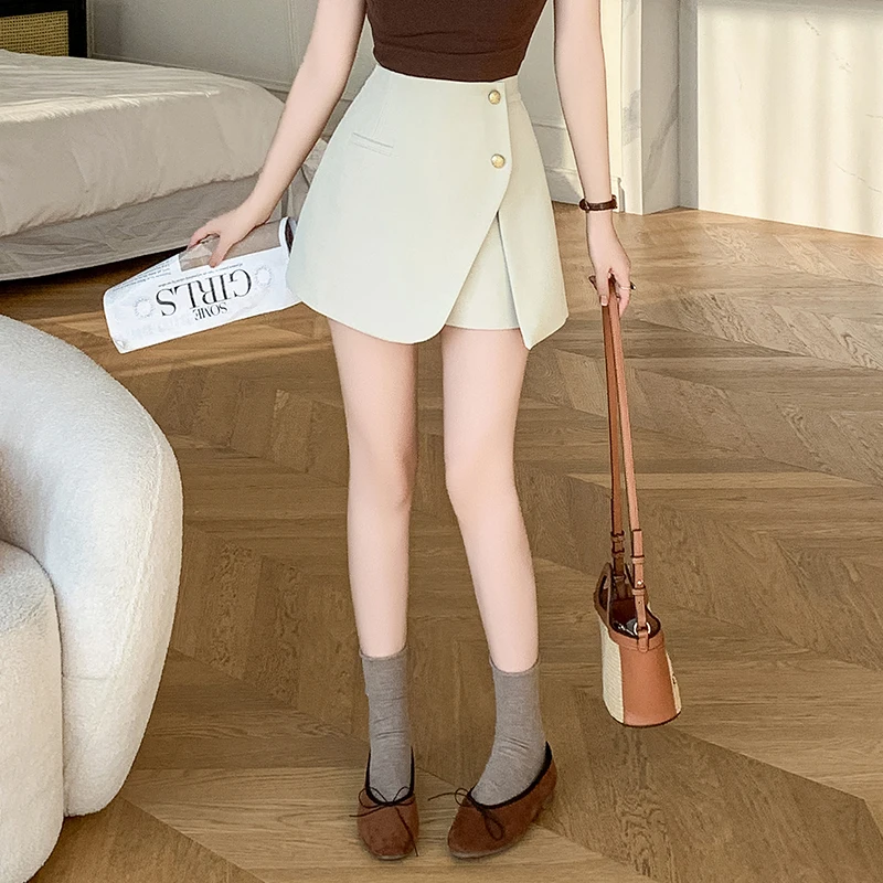Korean Style Pink Fashion Buttons High Waist Shorts Skirts Womens New Spring Summer A-line Suit Shorts Ladies Casual Culottes 5