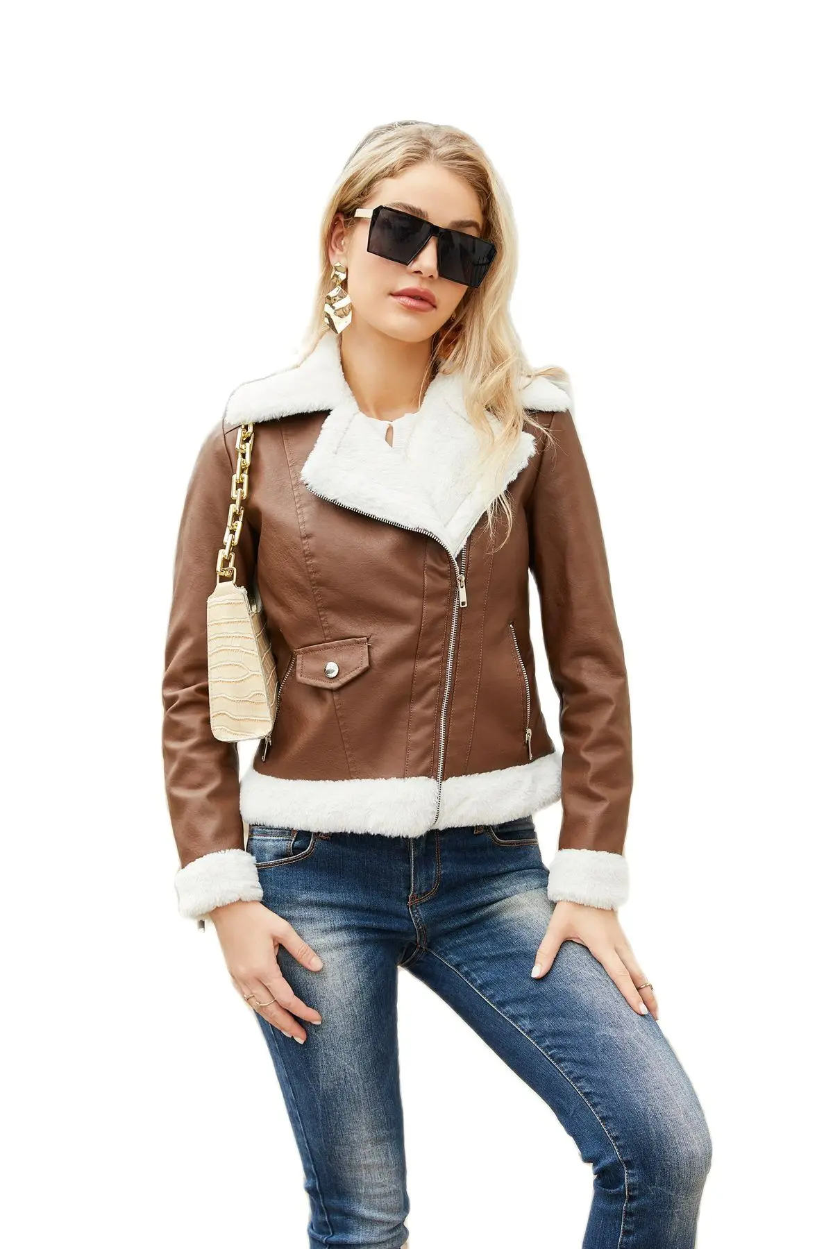 

Manufacturer Wholesale Winter Women'S Warm Suede Coats Elegant Fleece Lapel Leather Jacket Thick Shearling Casual Coat Free ship