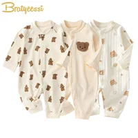 Muslin Newborn Jumpsuit Cartoon Bear Long Sleeves Baby Rompers for Boys Girls Spring Clothes Infant Outfit Toddler Onesie 0-18M 2