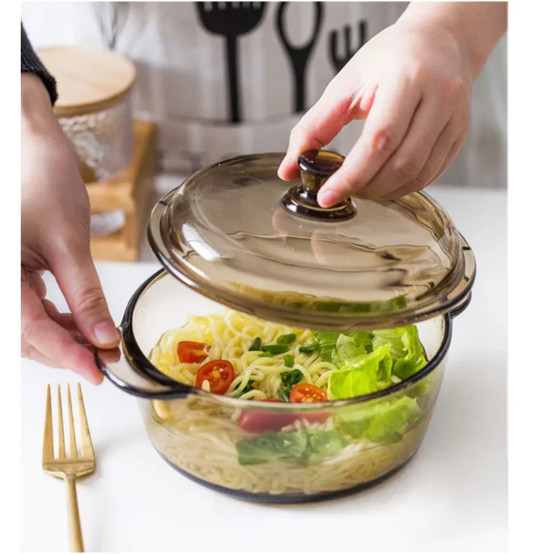 Cold-resistant and heat-resistant transparent glass pot with lid environmental-friendly lead-free and high-temperature resistant