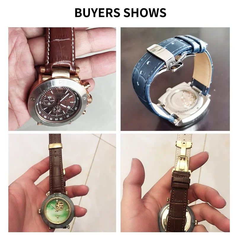Genuine Leather Concave interface Brown Black Cowhide Watch Strap for Gucci Guess Men 20 22mm Butterfly Buckle Watchbands