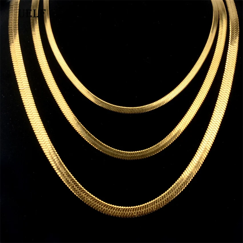 UELF Stainless Steel Snake Chain Necklace for Women Men Gold Color