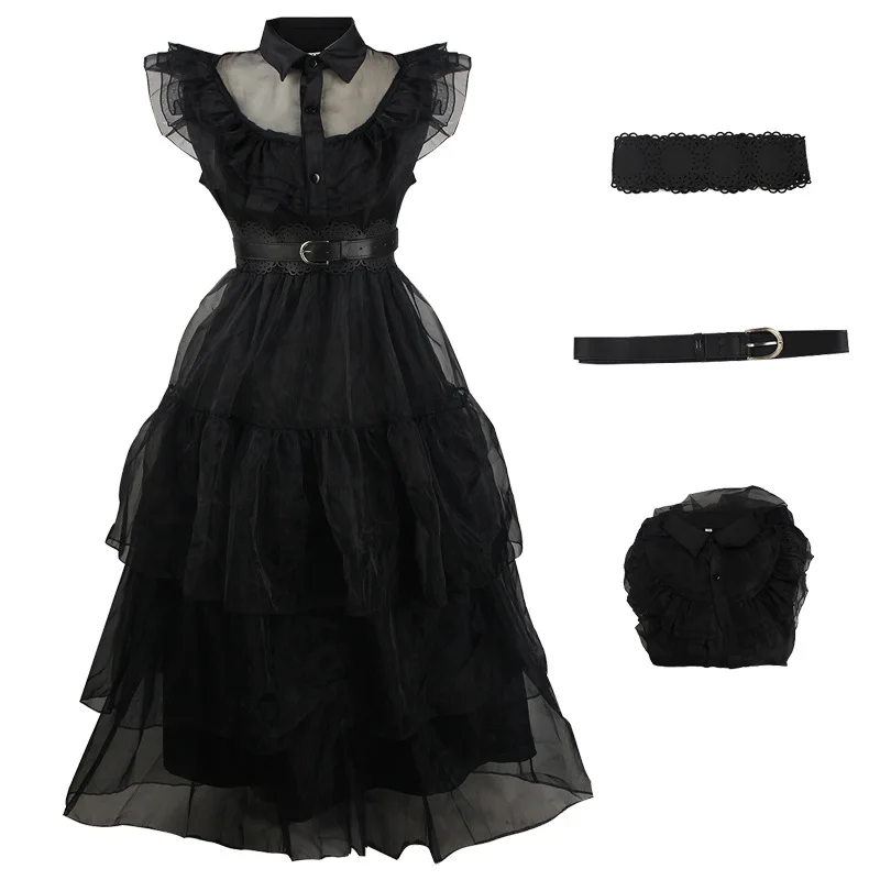 Movie Wednesday Cosplay Costume Dresses Wednesday Addams Cosplay Gothic Wind Adult Kids Children
