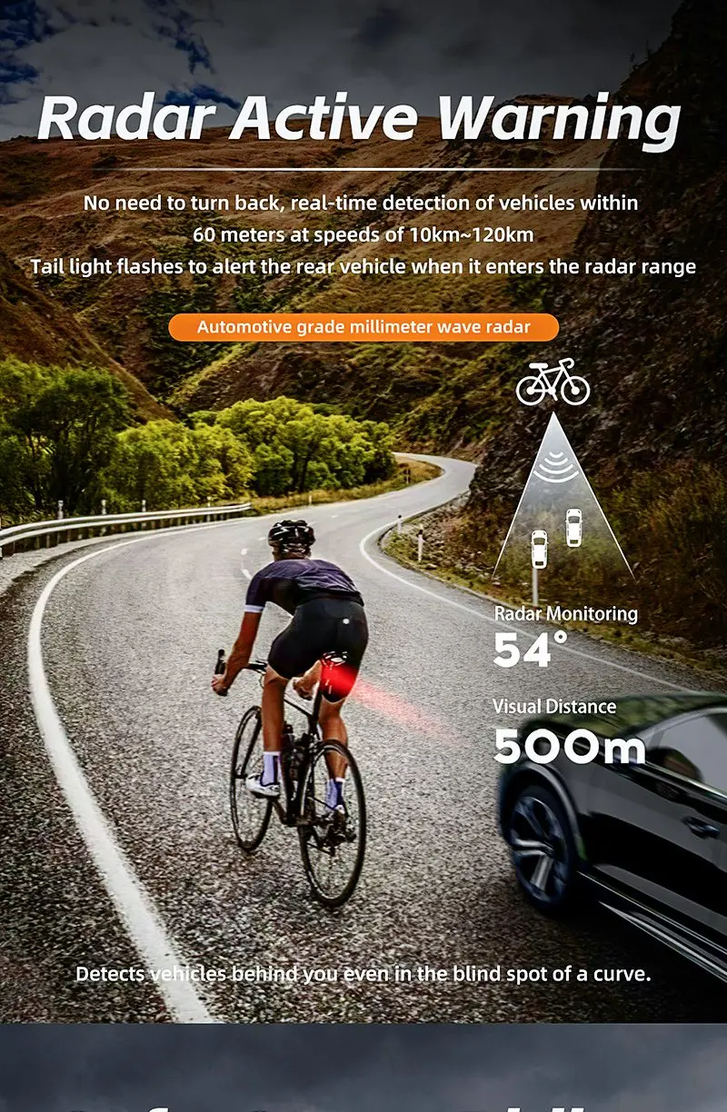 Description Picture 5 of itemCYCLAMI Bicycle Intelligent Radar Taillight Bike Smart Brake Sensing Rear Lamp with Beeper Alarm Cycling Safety Tail Light RT02