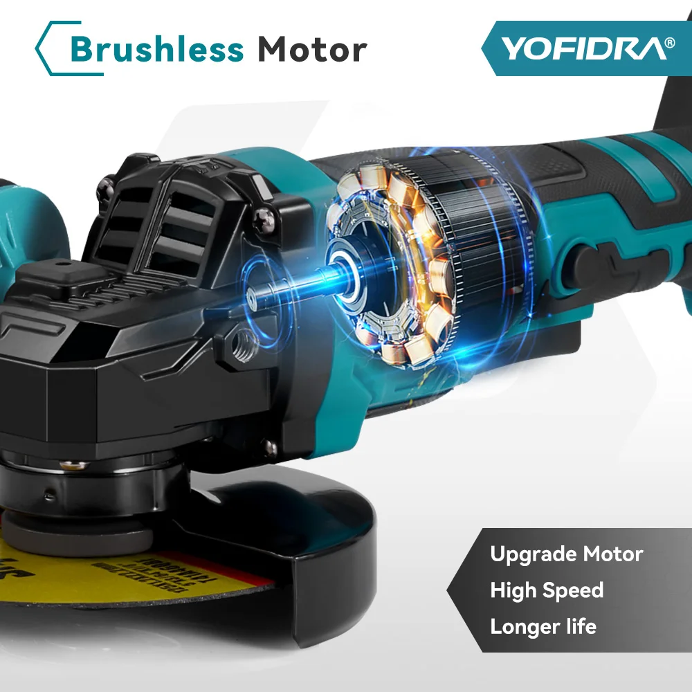 Angle grinder 125mm brushless 3 gear grinding machine polishing cutting woodworking tool for Makita 18V battery pin