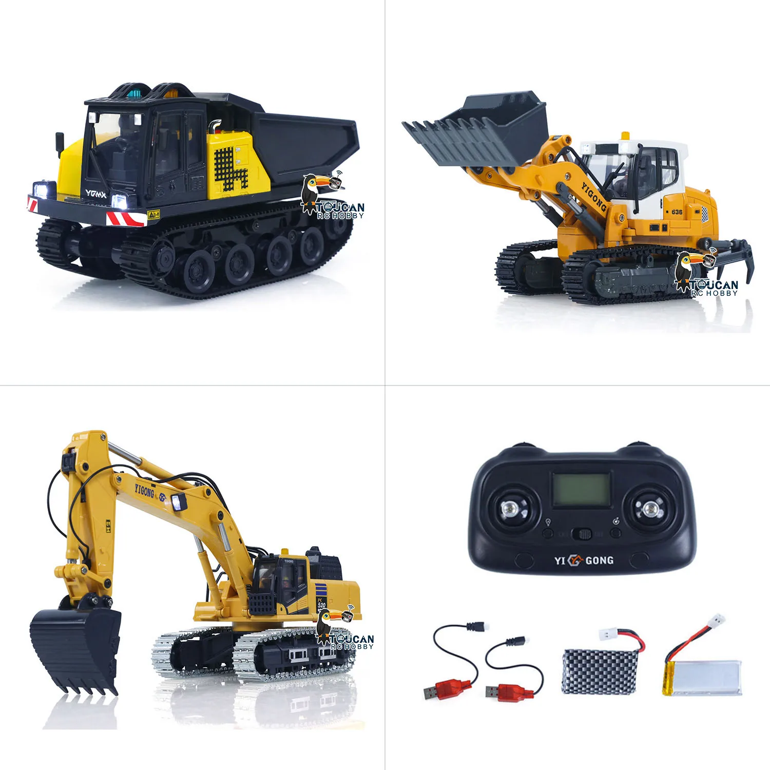 RTR 1/50 RC 굴삭기 PC520 전동 무선 조종 굴착기 로더 LR636 모델 크롤러 덤프트럭 T14R 조명 사운드 시스템 유닛