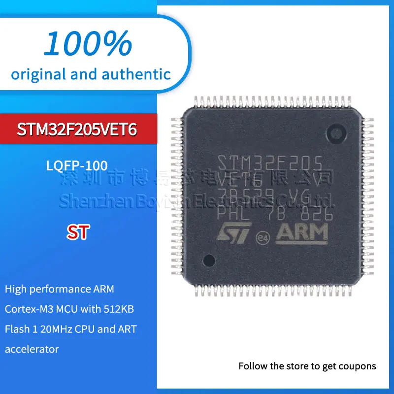 

Original genuine STM32F205VET6 LQFP-100 ARM Cortex-M3 32-bit microcontroller-MCU IC chip