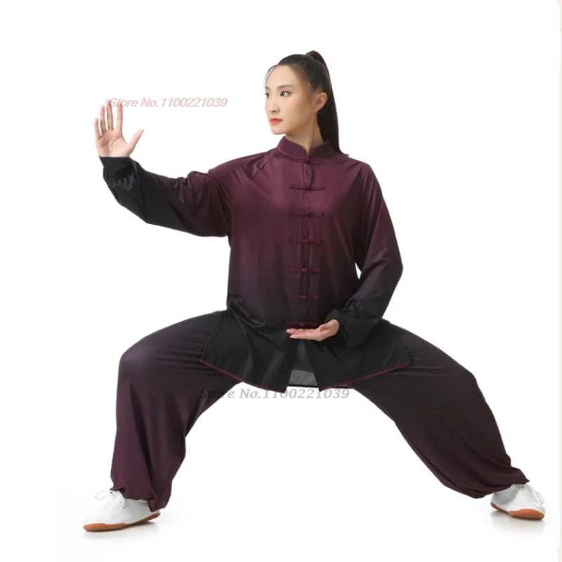 chinese tai chi uniform gradient color flower print martial arts training exercise clothing wingchun wushu kungfu uniform