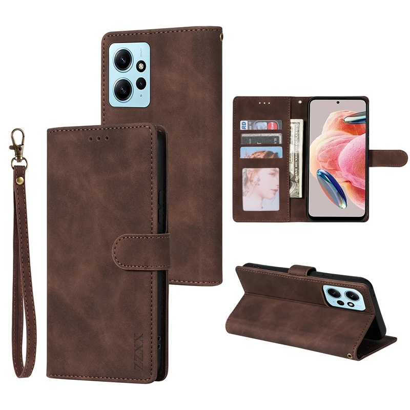 Leather Magnetic Flip Wallet Case with Hand Rope