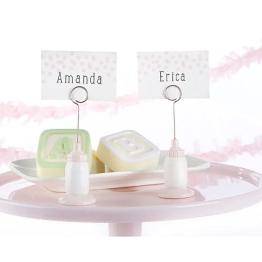 200pcs Classic Blue Baby Bottle Place Card Holder Baby Shower Favors Infant Baptism Party Decorations