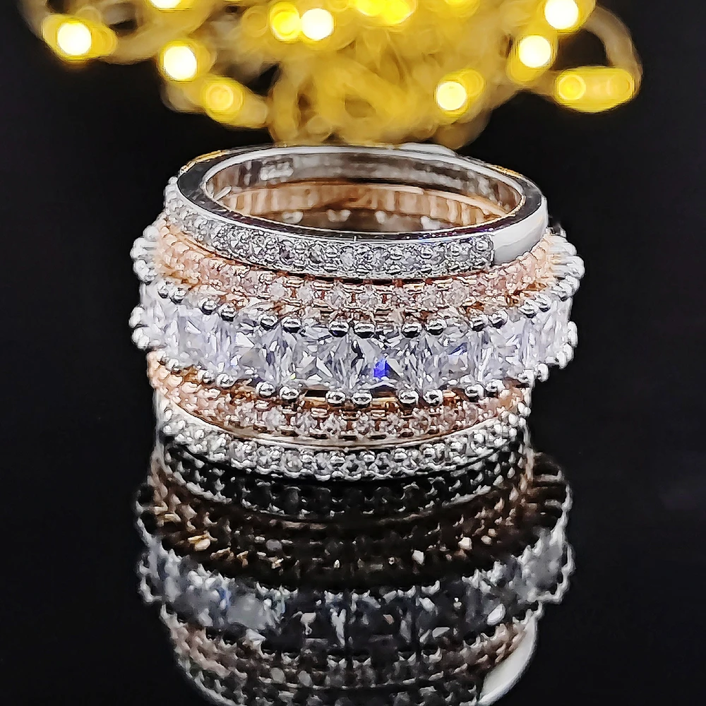 Conjuntos de anillos de compromiso de boda para mujer, banda de moda R5899, rosa, 4 piezas apiladas, novedad de 2023|Anillos| -
