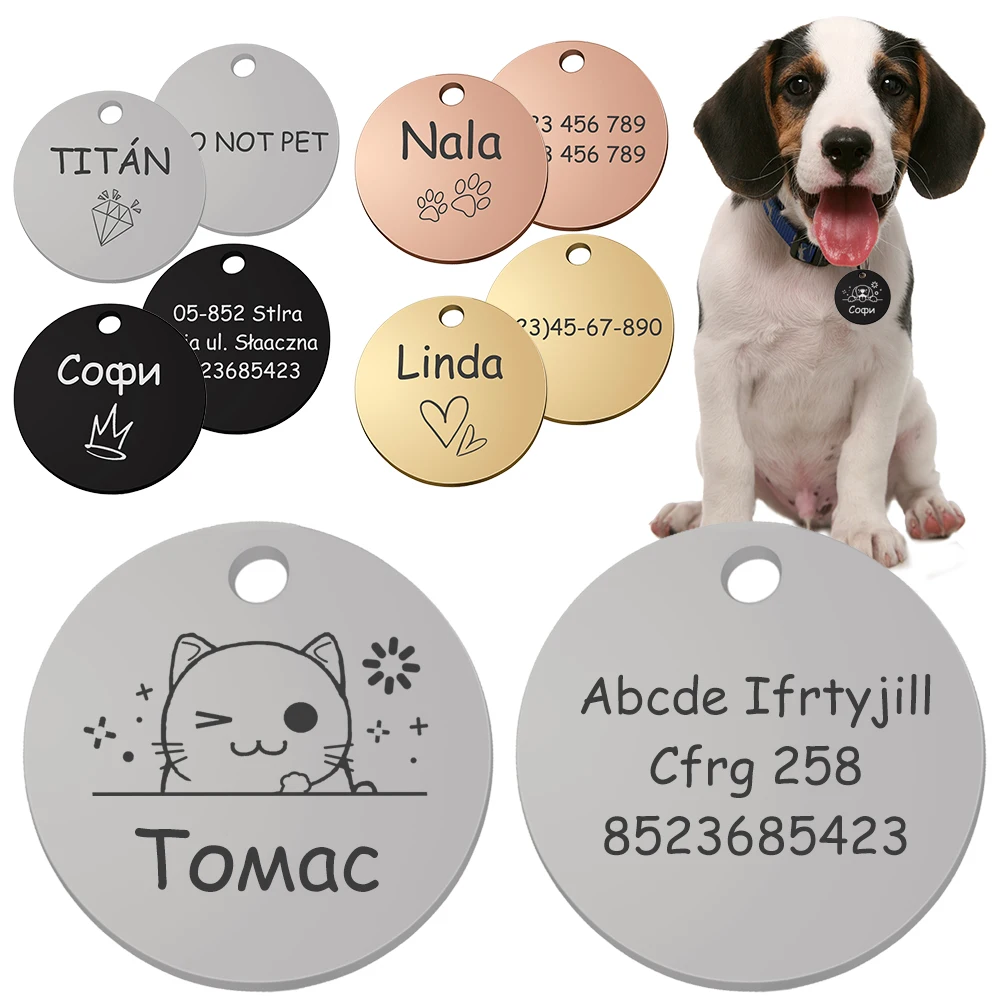 Personalized Pet Cat Dog Name Collar Accessories Circle Custom Engraved ID Tag Necklace Chain Charm Supplies For Dog Product 1