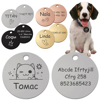 Personalized Pet Cat Dog Name Collar Accessories Circle Custom Engraved ID Tag Necklace Chain Charm Supplies For Dog Product 1