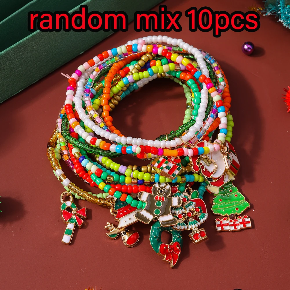 Aihua Neue 5 stücke 10 stücke Weihnachten Armbänder für Frauen Mädchen Santa Claus Deer Glocke Weihnachten Baum Armband Armreif schmuck Geschenke – Detail 8