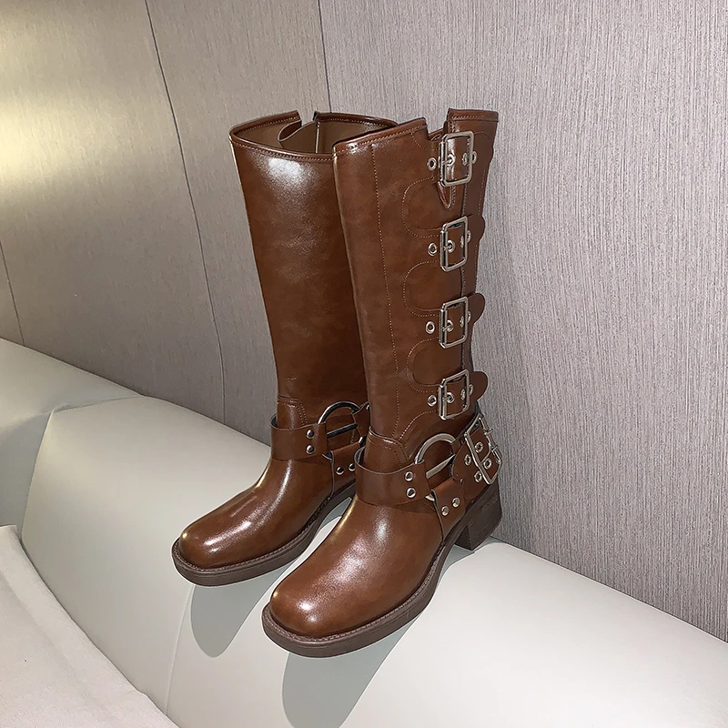 Women Knee Boots Woman Boots Knee High Platfrom Studded Spring Summer Knight Combat Gothic Elegant Medium Heel Women's Shoes Motorcycle Footwear